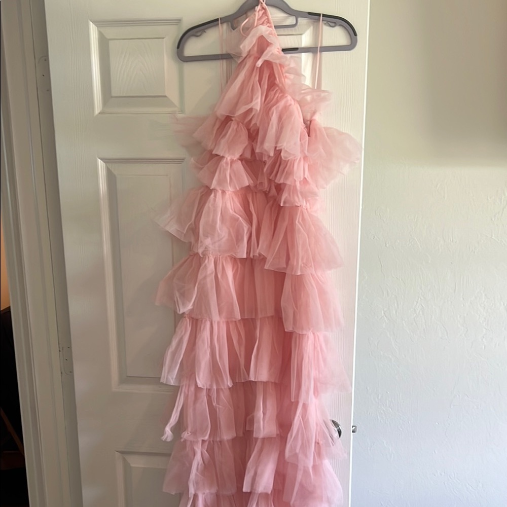 MARBLE Strapless Pink Ruffled Dress